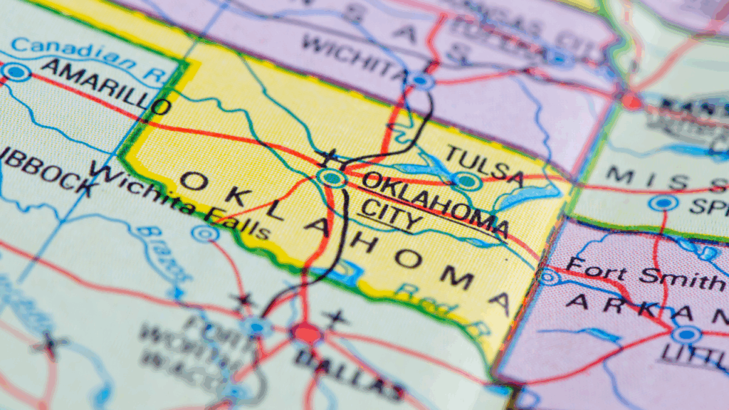 Map showing the state of Oklahoma