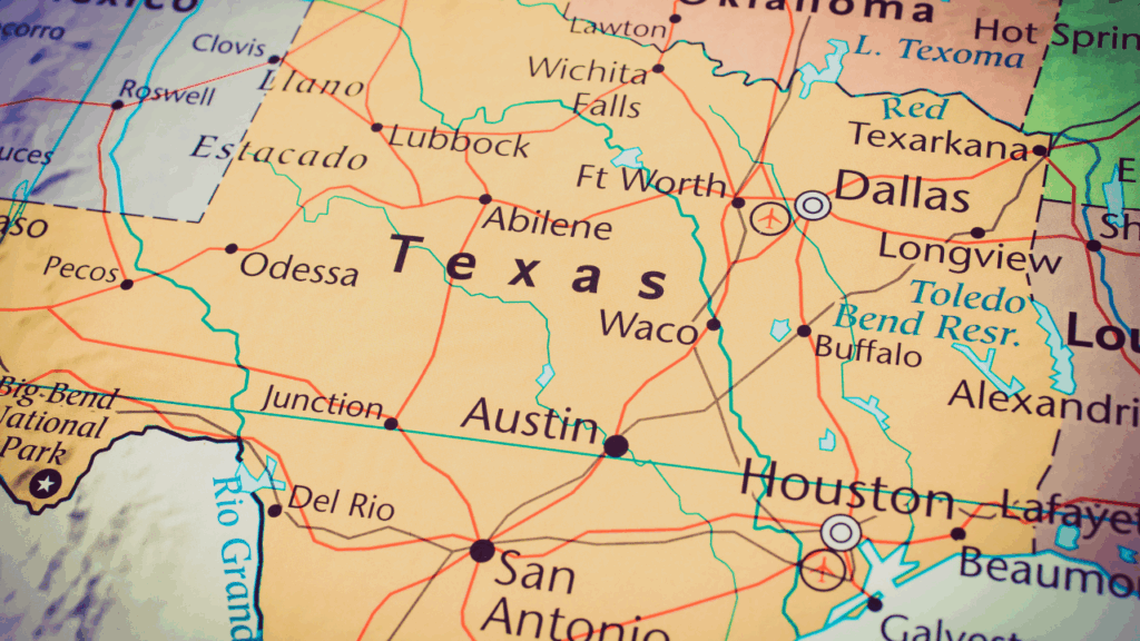 Map showing the state of Texas
